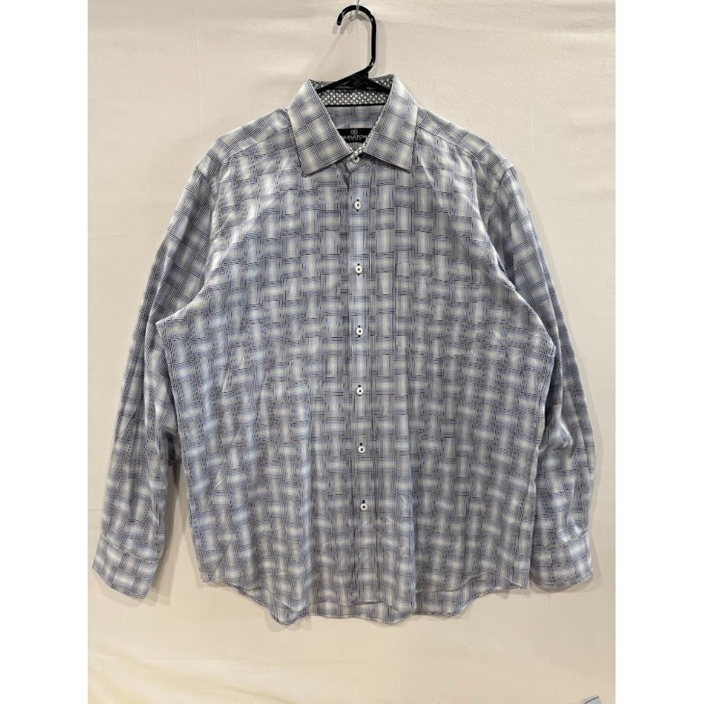 Bugatchi  Uomo Button Up Long Sleeve Plaid Squares Shirt Men's Size L‎